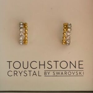Small Exquisite semi hoop earrings w/Zwarovski Crystal hoops are 18K gol…